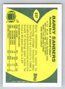 lot 8F image: Barry Sanders RC 1989 Topps Traded #83T Rookie Football Card
