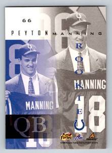 lot 11F image: Peyton Manning RC 1998 Pinnacle Mint Collection #66 Rookie Football Card