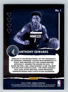 lot 13J image: Anthony Edwards 2020-21 Donruss Great Expectations Insert #1 Rookie Minnesota Timberwolves Basketball Card