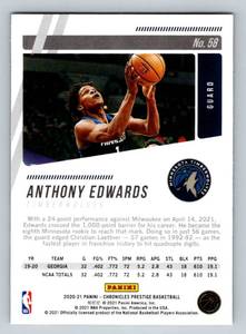 lot 14J image: Anthony Edwards RC 2020-21 Chronicles Prestige #58 Rookie Minnesota Timberwolves Basketball Card