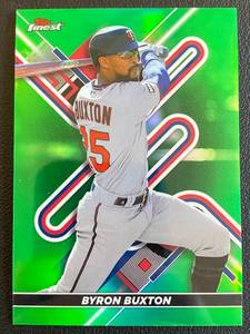 lot 23A image: Byron Buxton Green Refractor Numbered 2099 2022 Topps Finest #68 Minnesota Twins Baseball Card