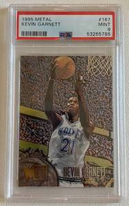 lot 27A image: Kevin Garmett RC PSA 9 Mint 1995-96 Fleer Metal #167 Rookie Minnesota Timberwolves Basketball Card