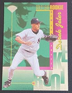 lot 33A image: Derek Jeter RC Gold Foil 1996 Leaf #211 Rookie Baseball Card