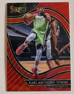 lot 39A image: Karl-Anthony Towns Red Wave Refractor 2021 Select Courtside #222 Minnesota Timberwolves Basketball Card
