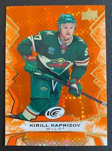 lot 40A image: Kirill Kaprizov Orange Foil RC 2022-23 Upper Deck Ice #3 Minnesota Wild Hockey Card