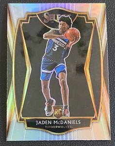 lot 45A image: Jaden McDaniels RC Silver 2021 Prizm Select Premier Level #197 Rookie Minnesota Timberwolves Basketball Card