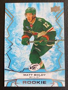 lot 48A image: Matt Boldy RC Blue SP 2022-23 US Ice #106 Rookie Minnesota Wild Hockey Card