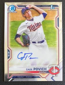 lot 62A image: Cade Povich On Card Auro 2021 Bowman Chrome 1st #CDA-CPO Minnesota Twins Signed Baseball Card