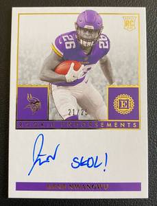 lot 63A image: Kene Nwangwu RC On Card Auto SKOL Inscription RARE 2021 Encased Rookie Endorsements, Numbered 2124 #RE-KN Minnesota Vikings Rookie Football Card