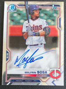 lot 65A image: Malfrin Sosa On Card Auto 2021 Bowman Chrome 1sr #CPA-MS Minnesota Twins Signed Rookie Card