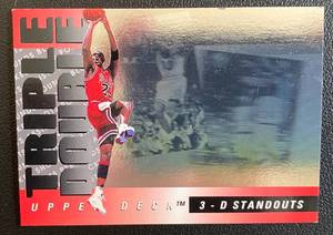 lot 77A image: Michael Jordan Triple Double 3-D Standouts 1993 Upper Deck #TD2 Basketball Card