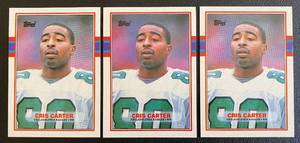 lot 87A image: Cris Carter 3 RC Lot - 1989 Topps #121 Rookie Minnesota Vikings Football Cards