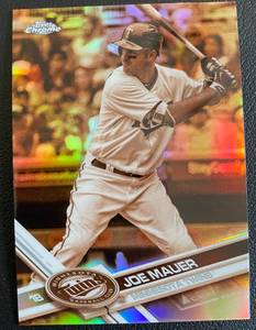 lot 102A image: Joe Mauer Refractor 2017 Topps Chrome #54 Minnesota Twins Baseball Card