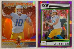 lot 115A image: Justin Herbert Insert Lot2022 Score 299 and Phoenix Flame Throwers Football Cards