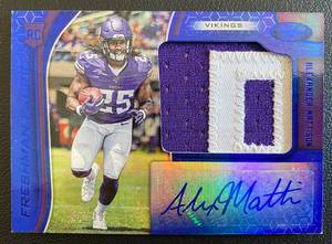 lot 4B image: Alexander Mattison RPA Auto Patch 99 RC - 2019 Certified Freshman Fabric #230- numbered 4699 dual colored patch - Rare Minnesota Vikings Rookie Card