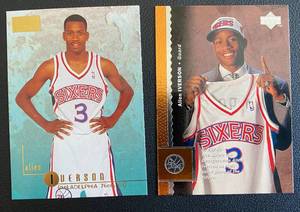 lot 17C image: Allen Iverson 2 RC Lot 1996 Skybox Premium #85 and Upper Deck #91 Rookie Basketball Cards
