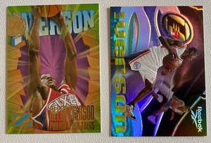 lot 18C image: Allen Iverson 2 Rare Insert RC Lot 1996-97 Skybox Z-Force #51 an 1997 Skybox Reebok The Answer Basketball Cards