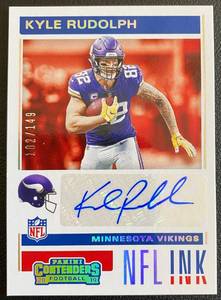 lot 14D image: Kyle Rudolph Auto 149 2019 Panini Contenders NFL Ink #NI-KR Minnesota Vikings Football Card