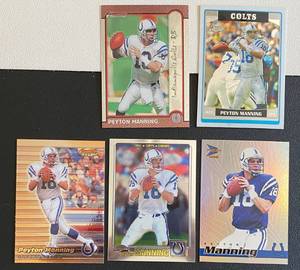 lot 25F image: Peyton Manning 5 Card Football Lot - 2nd Year, Chrome, Prism, Bowmans Best Football Cards