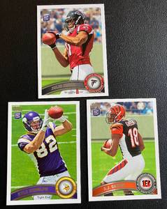 lot 28F image: 3 NFL Star RC Lot - Julio Jones, A.J. Green, Kyle Rudolph Rookie Football Cards