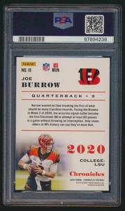 lot 4H image: Joe Burrow RC PSA 10 Gem Mint 2020 Panini Chronicles Green #19 Rookie Football Card