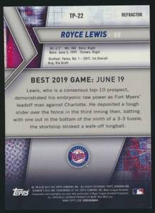 lot 32 image: Royce Lewis RC Refractor 2019 Bowmans Best #TP-22 Rookie Minnesota Twins Baseball Card