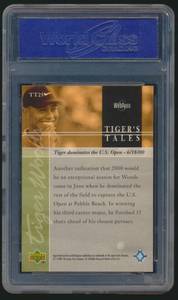 lot 41B image: Tiger Woods WCG Graded 10 Gem Mint 2001 Upper Deck Gold #TT-25 Rookie Tigers Tales Golf Card