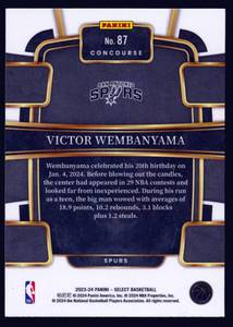 lot 5I image: Victor Wembanyama RC Blue Select Concourse 2023-24 #87 Rookie Basketball Card