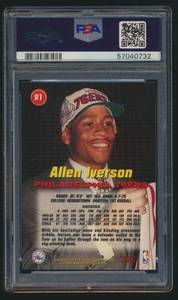 lot 12I image: Allen Iverson RC PSA 7 1996 Topps Stadium Club Rookies 1 #R1 Rookie Basketball Card