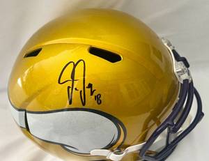 lot 1 image: Justin Jefferson Signed Full Sized Gold Flash Helmet with Beckett COA - Minnesota Vikings Football