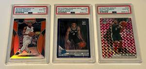 lot 29 image: PSA 10 3 Card Keldon Johnson RC Lot - 2019 Mosaic Pink Camo #238, Donruss Optic Purple Shock #186, Prizm DP Orange #93 Rookie Basketball Cards