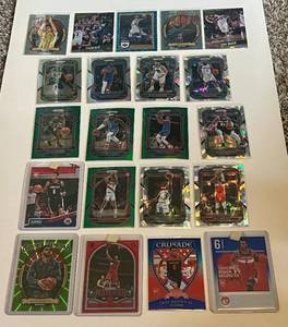 lot 29D image: 21 Card Basketball Lot - Miles Bridges 25, Troy Brown RC 149 and 3 Other RCs, 2022-23 Prizm Cracked Ice and Green Variations -  Iverson, Thompson, Harden, LeBron James and More