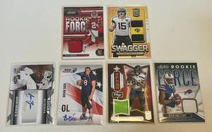 lot 32D image: 6 Card Auto and Relic Football Lot - Skyy Moore, Gardner Minshew, Sevin Dingletary, Chris Cardon and More Football Cards