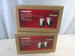lot 21 image: (EW7) 2 - Husky 5 x 2 Caster 4pc Sets - 2 Rigid with Brakes  2 Swivel Per Box