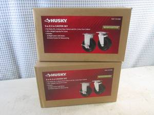 lot 23 image: (EW7) 2 - Husky 5 x 2 Caster 4pc Sets - 2 Rigid with Brakes  2 Swivel Per Box