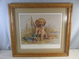 lot 97 image: (D-1) Framed Signed and Numbered James H. Killen Great Beginnings Golen Retriever Print Ducks Unlimited Great American Sporting Dog Collection 25 38 x 22 78