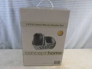 lot 129 image: (D-2) 3pc Cotton Woven Basket Set