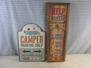 lot 134 image: (C-3) Camper Parking Only Tin Sign 13 x 9 and Wood Help Wanted Wall Decor 19 x 6 14
