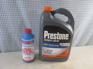 lot 176 image: (D-3) Blue Devil Do It Yourself Pour-N-Go Head Gasket Sealer and 1 Gallon Prestone Ready To Use Antifreeze  Coolant GM Vehicles - Both Unopened