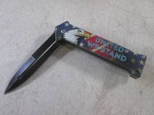lot 186 image: (CNTR) United We Stand Eagle Spring Assist Folding Knife with Belt Clip - 8 Open  4 12 Closed - New In Box