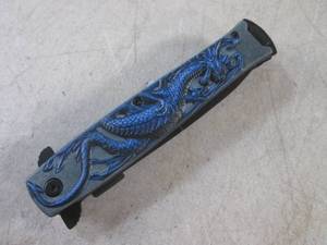 lot 187 image: (CNTR) Blue Dragon Design Spring Assist Folding Knife with Belt Clip - 8 34 Open  4 34 Closed - New In Box