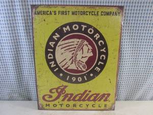 lot 198 image: (G-1) Indian Motorcycle 1901 Tin Sign 16 x 12 12 New In Wrap