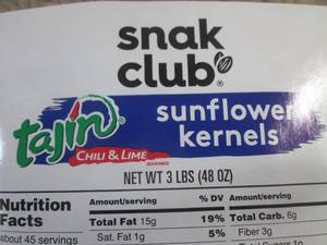 lot 239 image: (BR3) 3 Pound Bag of Tajin Chili & Lime Sunflower Kernels Best by March 2024