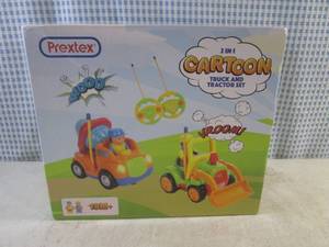 lot 254 image: (CS) Prextex 2-In-1 Cartoon Remote Control Truck and Tractor Set