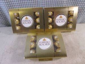 lot 332 image: (B-1) 3 Ferrero Rocher Fine Hazelnut Chocolates 5.3oz Best by March 2024