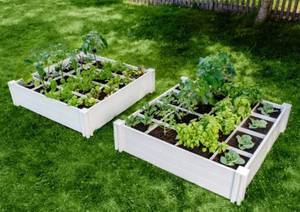 lot 91 image: NEW Vita VT17113 4x4x11 Modular Vinyl Garden with Planting Grid 2-pack - WHITE