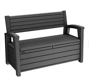 lot 115 image: Keter Hudson Plastic Storage Bench Graphite Gray