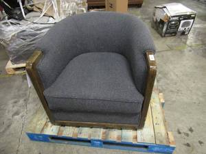 lot 119 image: USED Blue Upholstered Swivel Chair with Wooden Trim