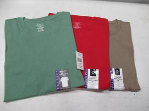 lot 304 image: NEW 3 Pack of Members Mark Mens Essential Crewneck Short Sleeve T-Shirts (RedGreenBrown) - XXL