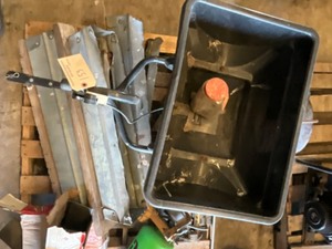 Lot of folding saw horses, pull behind spreader